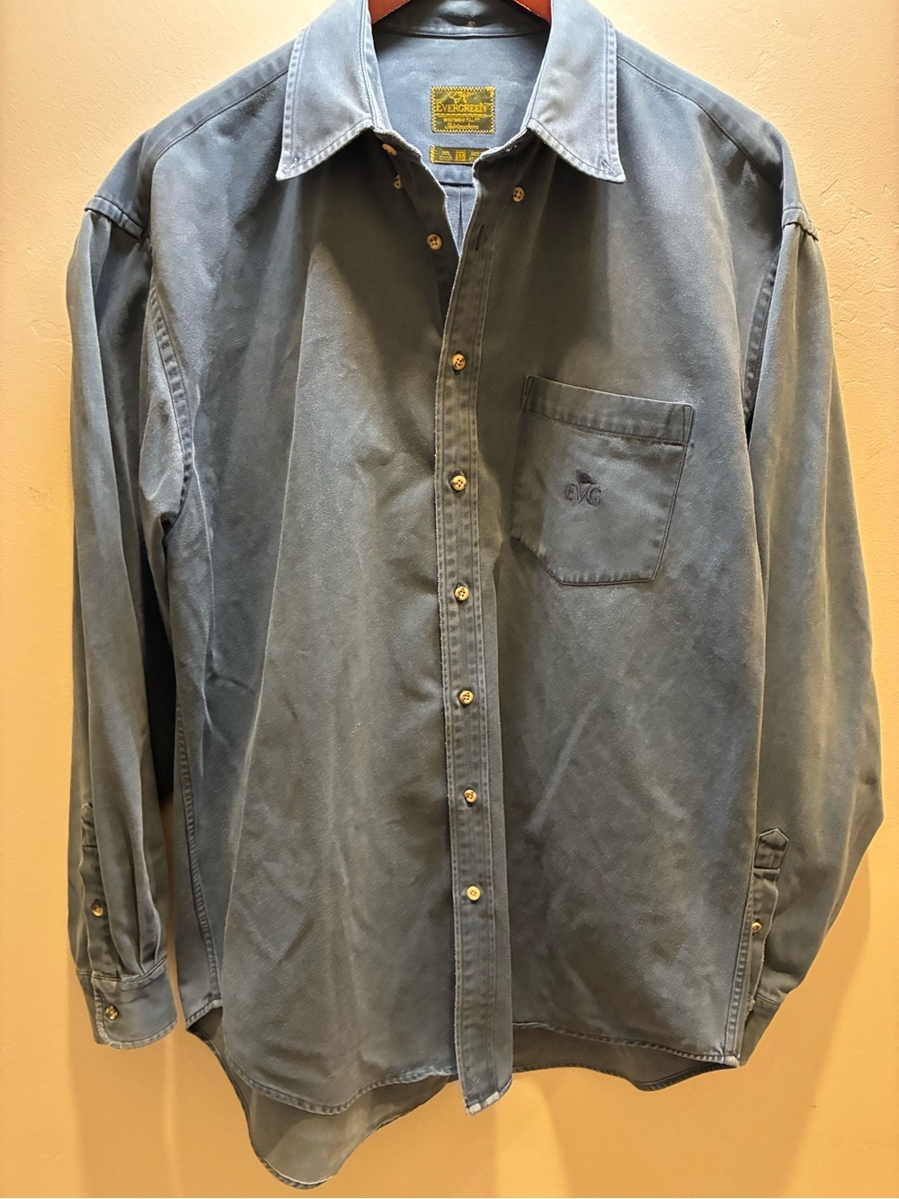 Vintage-Style Men's Blue grey Button-Down Shirt - Embroidered Chest Pocket sz LL